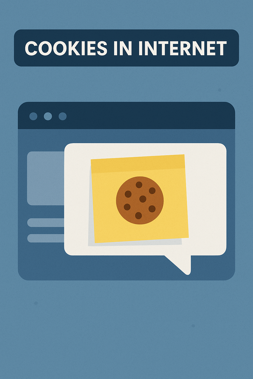Illustration representing internet cookies, showing a browser window with a cookie icon, symbolizing website data storage.