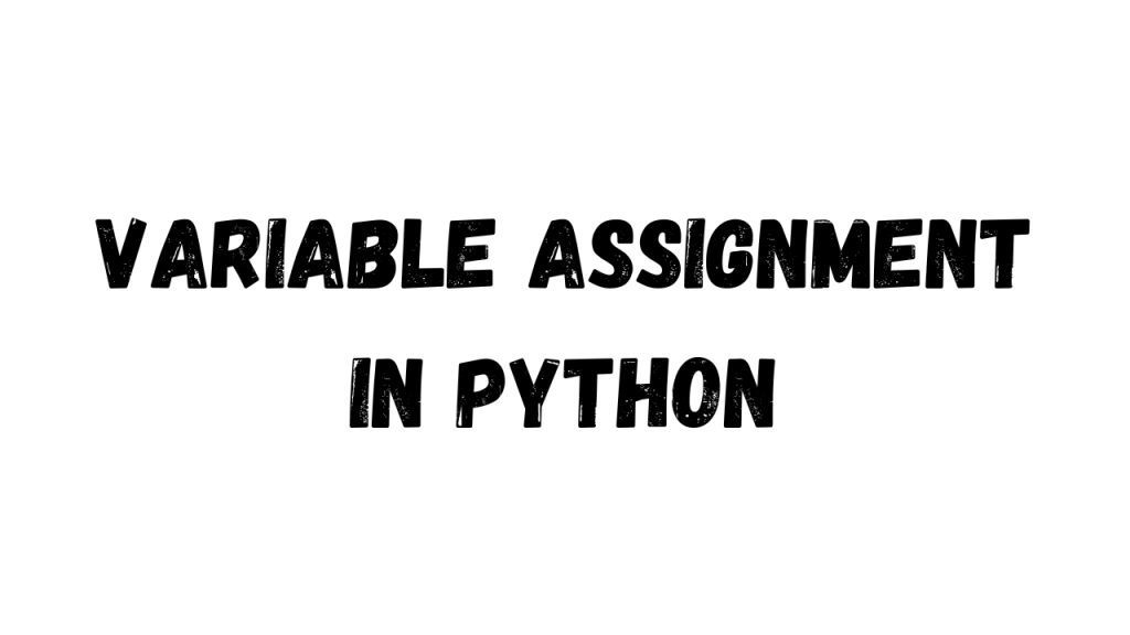 Variable Assignment in Python - bold, distressed black text on a white background.